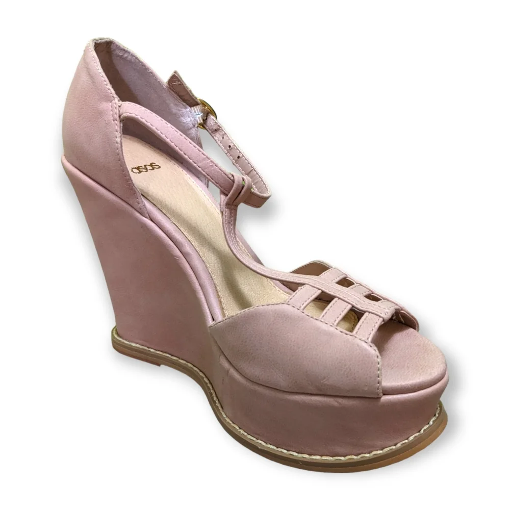 ASOS Pastel Pink Faux Suede Wedge Sandals, US 8 (UK 6)